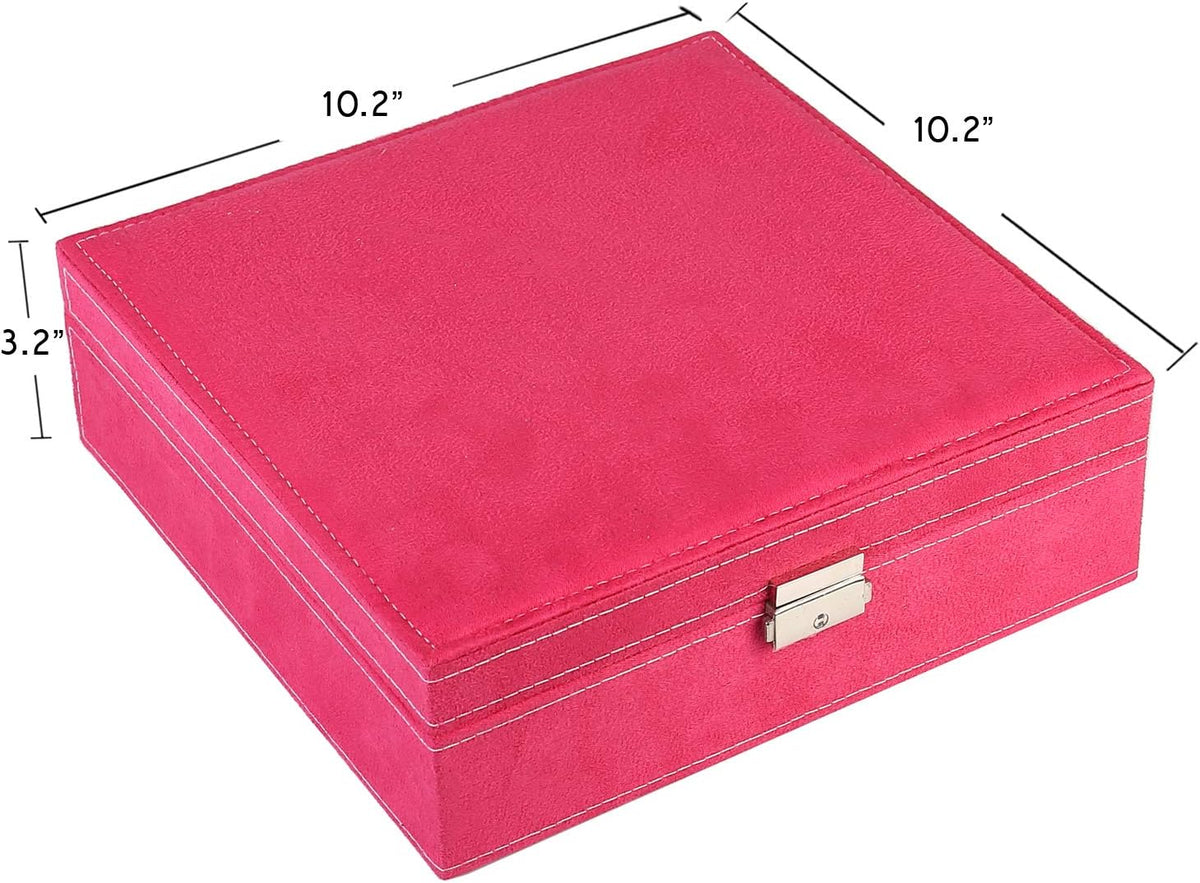 Two-Layer Jewelry Box Organizer Display Storage case with Lock (Purple)