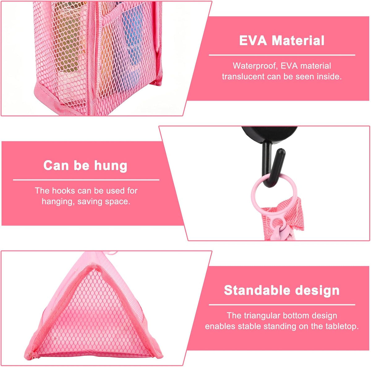 2 Pcs Standing Toiletry Bag, White and Pink, EVA Mesh Portable Lightweight Travel Toiletry Bag with Waterproof Design, Foldable Hanging Travel Toiletry Bag for Cosmetics and Toiletries