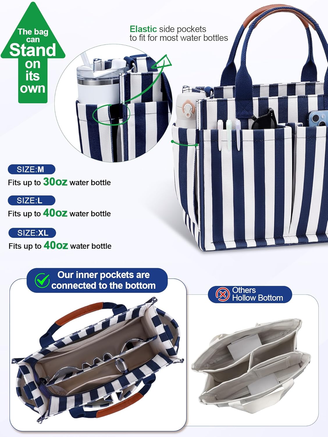 Womens Canvas Tote Bag Purse with Individual Compartment, Zipper Top, Reinforced Bottom & Luggage Sleeve