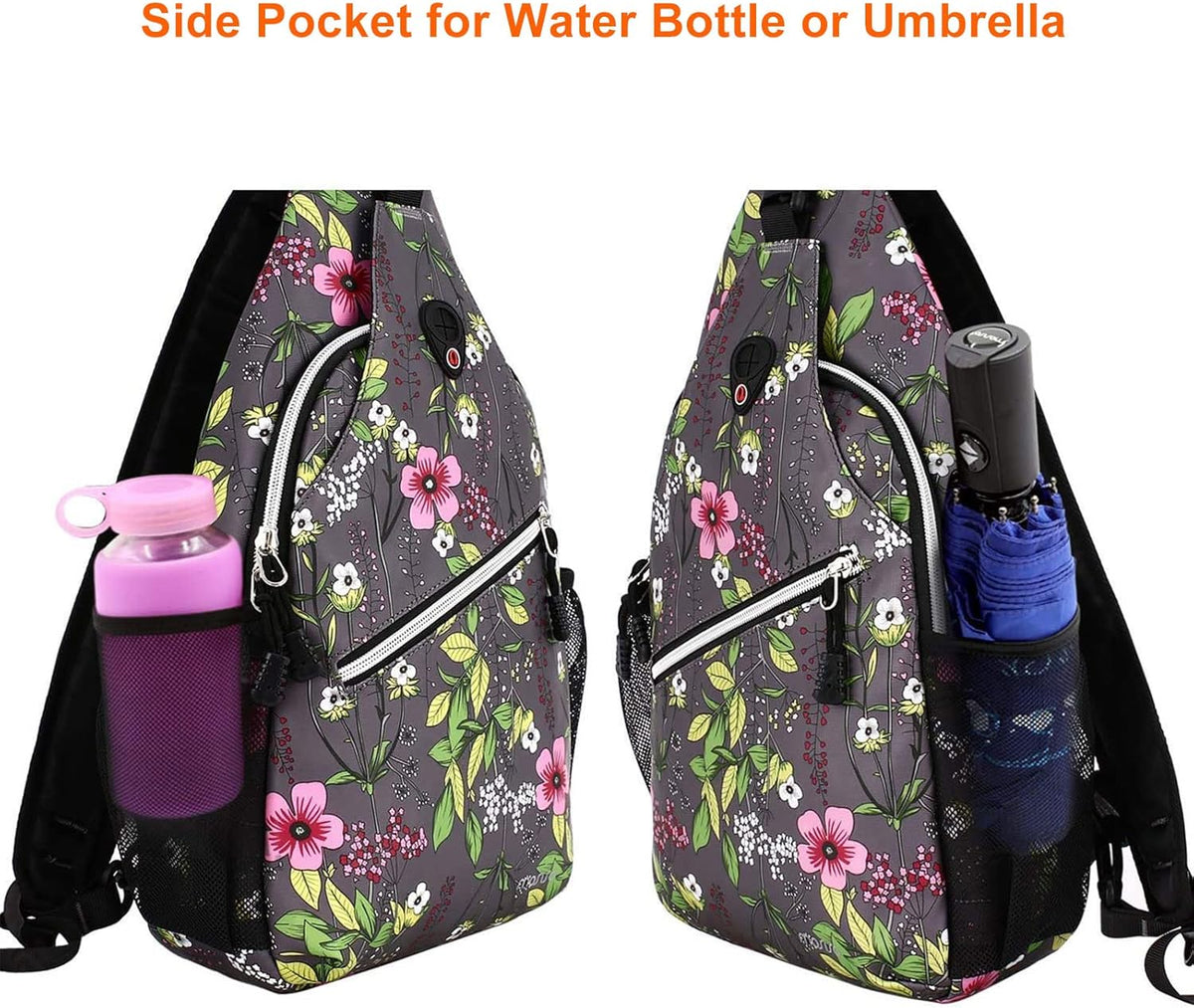 Sling Backpack,Travel Hiking Daypack Periwinkle Crossbody Shoulder Bag, Gray