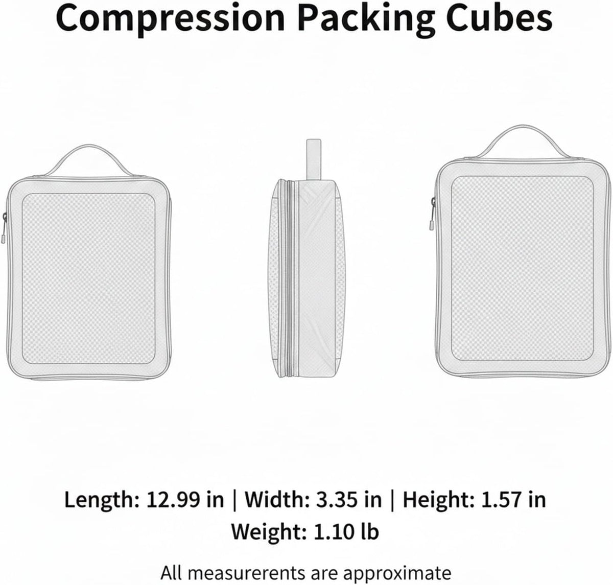 Rectangular Compression Profile Packing Cubes, 4-Piece Oxford Cloth Travel Organizers for Efficient Luggage Packing