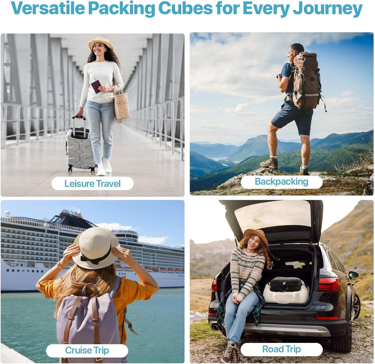 Double Sided Compression Packing Cubes - Expandable See Through Mesh Compression Cubes for Travel, Separate Clean and Dirty Clothes Efficient Packing Organizers for Road Trip, Cruise