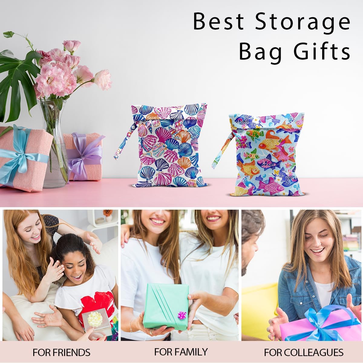 Swimsuit Bag Wet Bags for Travel Reusable Waterproof Dry Bags Diaper Bag Shell Beach Wet Bag for Swimsuit Towels Beach Gym 10.2×12.6 Inches