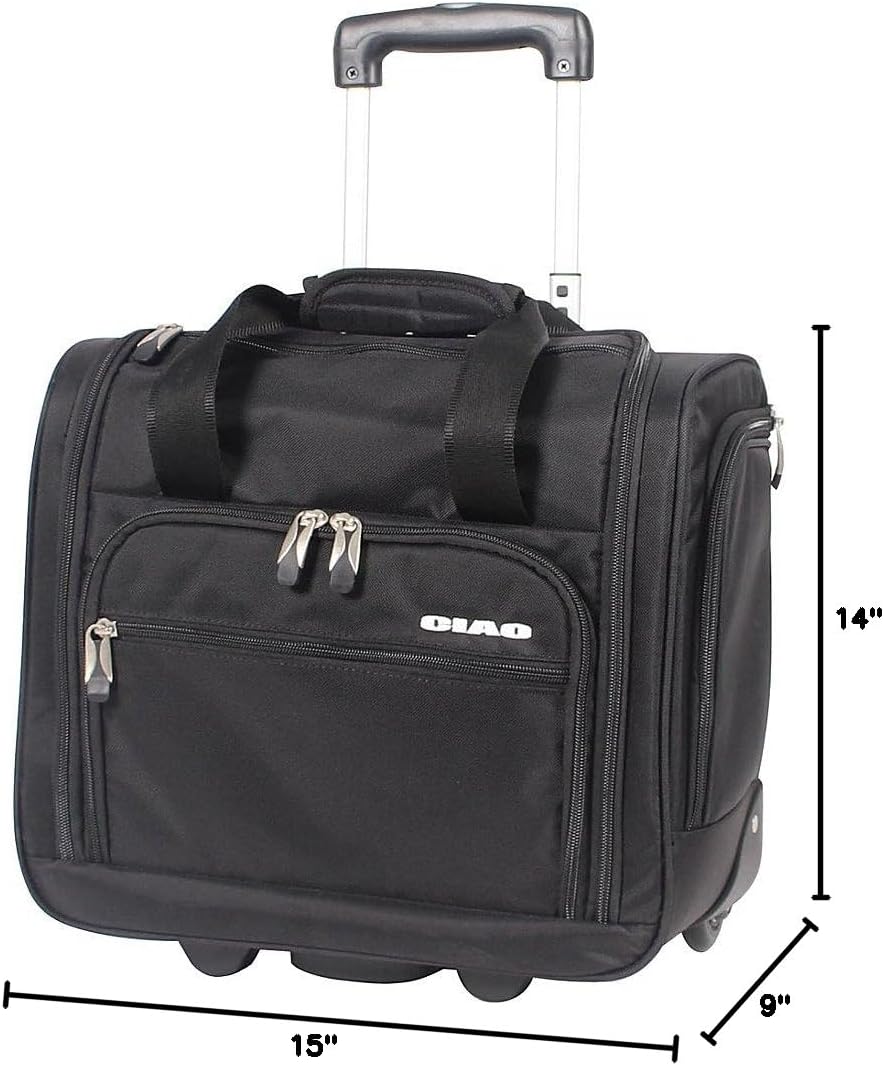 Luggage - 15 Inch Under Seat Bag - Carry On Suitcase with Rolling Wheels