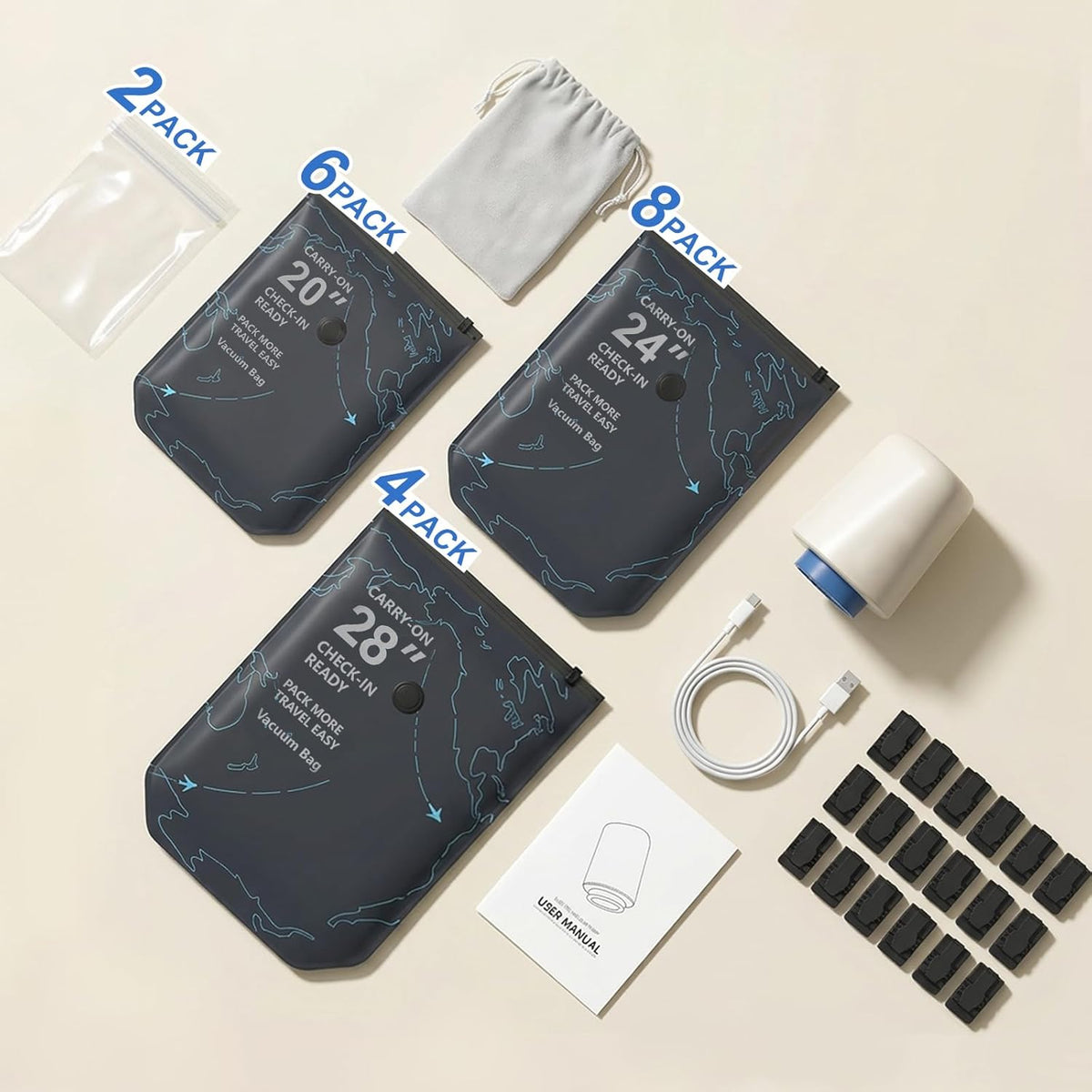 Vacuum Seal Bags for Clothing Travel with Electric Pump (3 Large 28", 5 Medium 24", 4 Small 20") Heavy Duty 0.08mm Travel Vacuum Bags for Luggage & Moving, Reclaim 80% Space