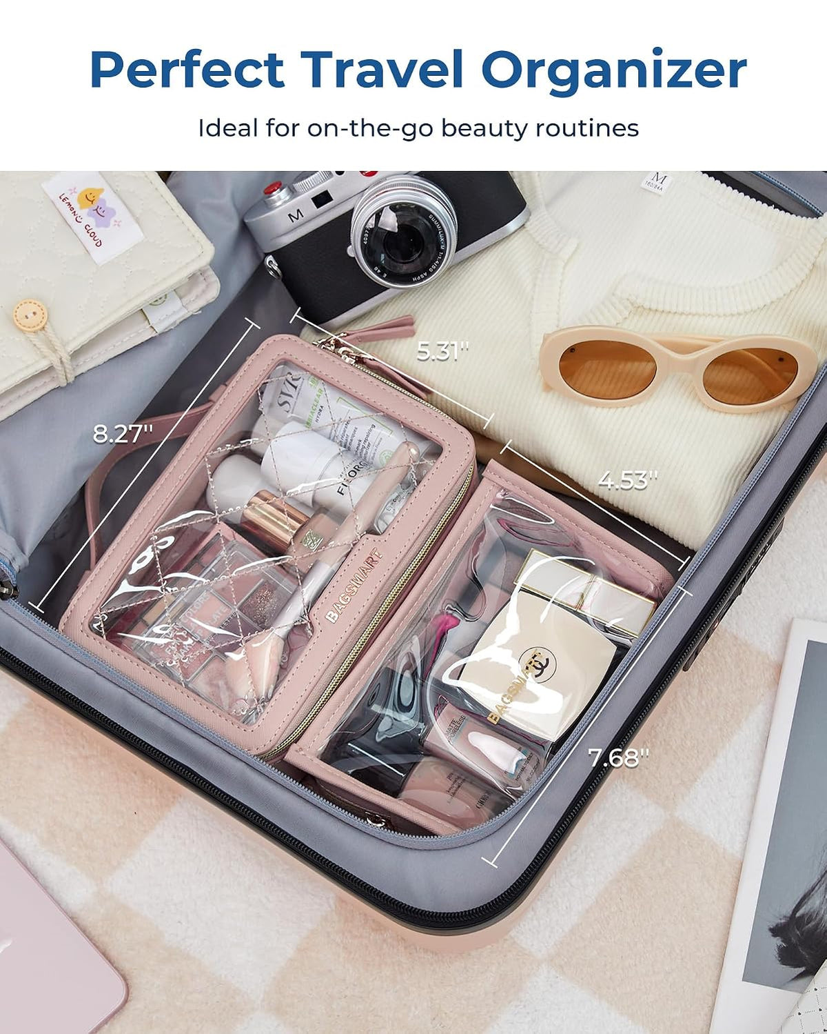 Clear Makeup Bag Set, TSA Approved Toiletry Bag, Clear Travel Bags for toiletries, Cosmetic Bags with Zipper, Makeup Organizer Bags Fit Carry-on Travel Essentials, Black