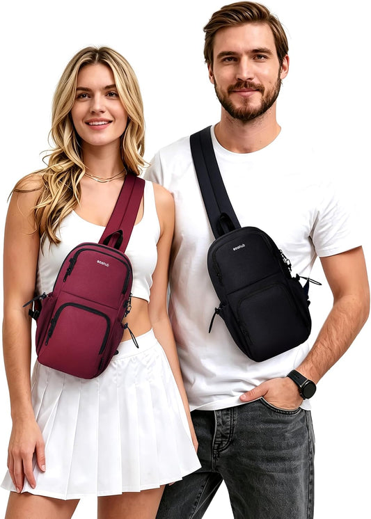 Crossbody Bags for Women Men, Anti-Theft RFID Blocking Sling Backpack Water Resistant Chest Shoulder Daypack, Black