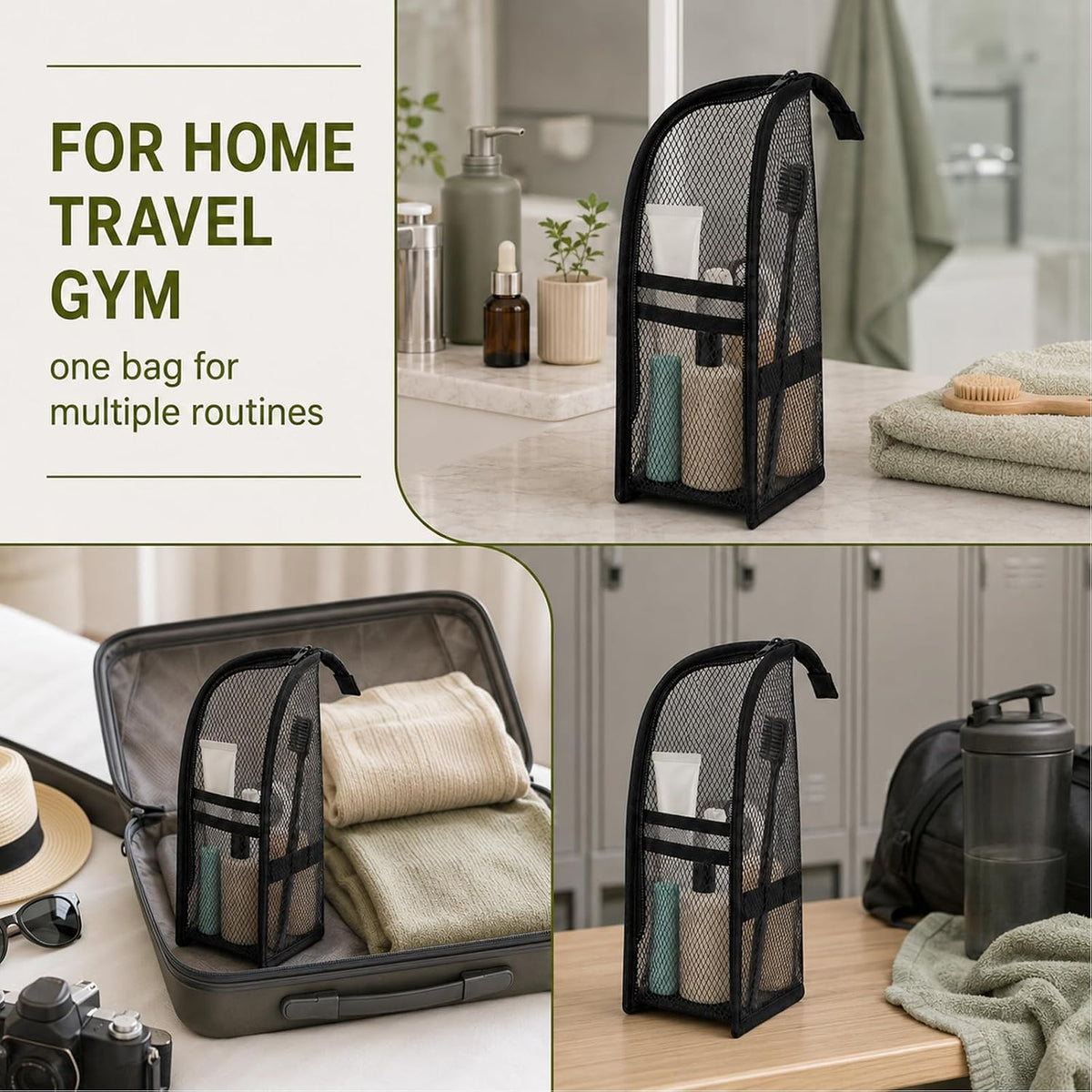 Portable Lightweight Travel Toiletry Bag,Standing Toiletry Bag,Self Standing Travel Toiletry Pouch,Travel Toiletry Bag,Hanging Toiletry Bag,Durable Eva Material,For Travelers And Daily Routine(Black)