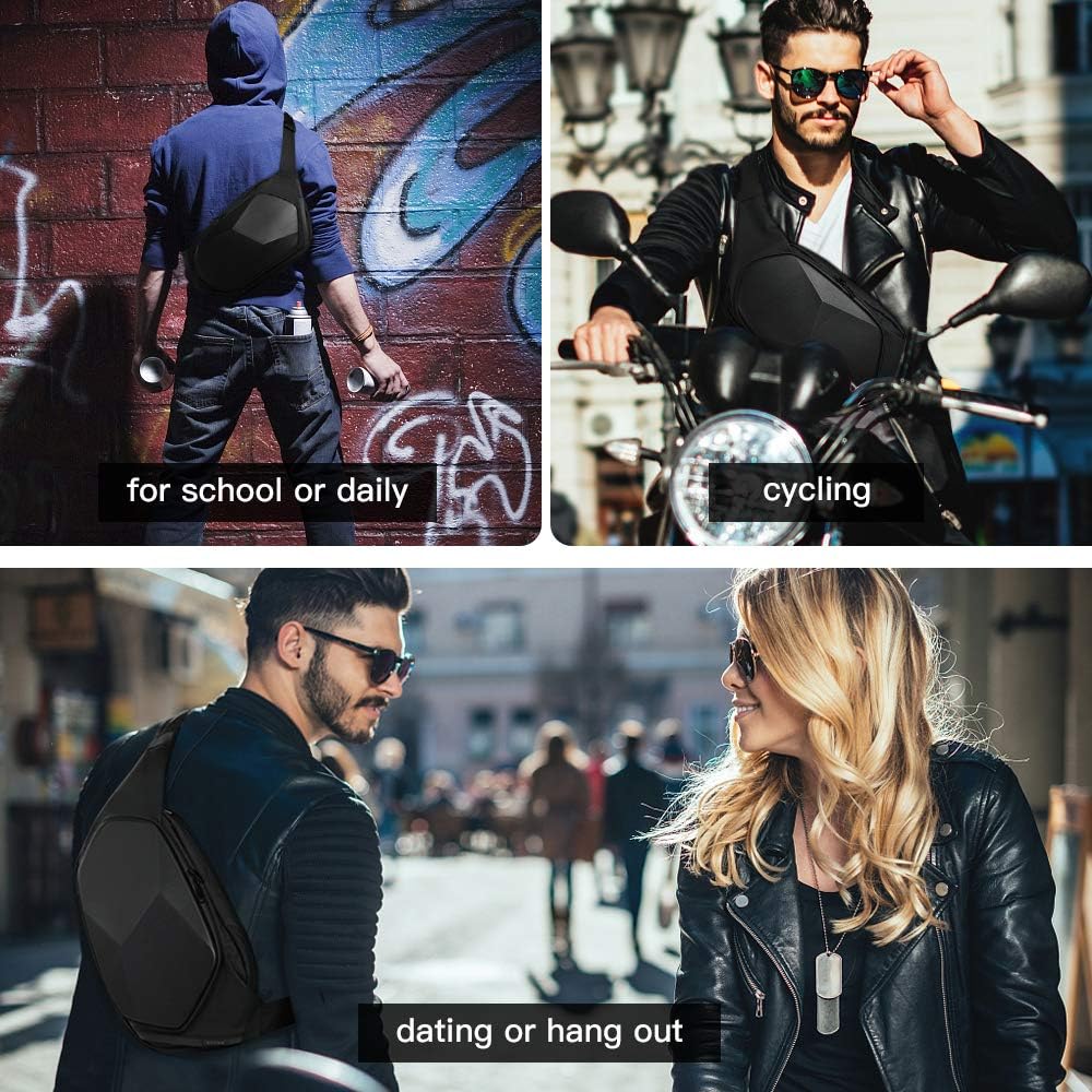 Sling Bag Waterproof Safe Protect Shell Crossbady Bag Backpack, Biking Hiking Travel Shoulder Bag (Black Large)