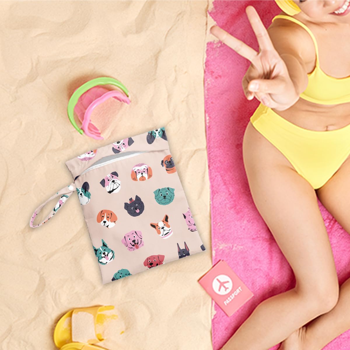 Wet Dry Bag for Baby & Travel - Waterproof Reusable Cloth Diaper Bag for Wet Clothes, Swimwear & Gym - Leakproof Hanging Storage Bag with Snap Handle, Ocean Friends Theme
