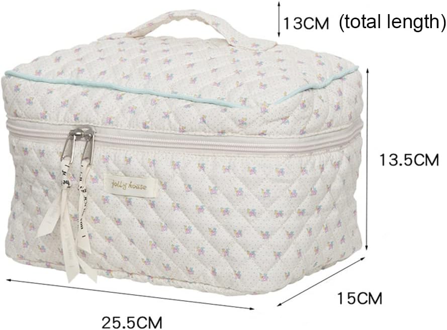 Cessfle Large Capacity Travel Cosmetic Bag Plaid Checkered Makeup Bag Portable Leather Waterproof Skincare Bag with Handle and Divider for Women 01-Pink