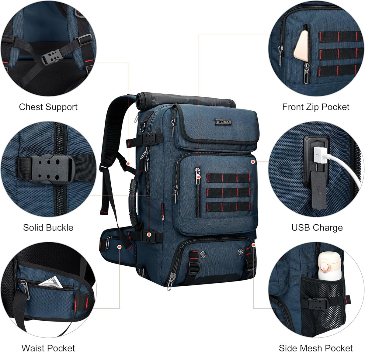 Carry on Travel Backpack for Men Airline Approved Fits 16" Laptop | Nylon 3 in 1 Luggage Duffle Bag with USB Charging Port, Shoe Compartment, For Weekend Getaway, Overnight Trip, B682 Black)