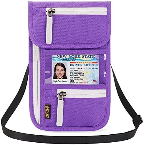 RFID Blocking Travel Neck Wallet for Men Women Family Passport Holder Lanyard Neck Pouch Slim Travel Document Holder