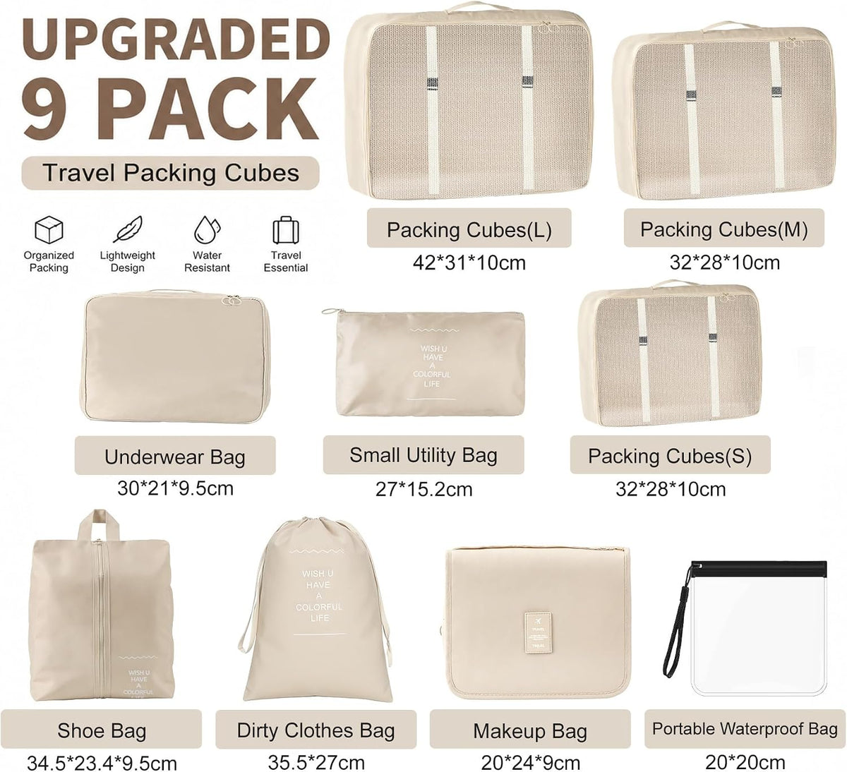 9 Packs Compression Packing Cubes Luggage Organizer for Suitcases & Travel | Luggage Organizer Bags with Shoe Bag,Toiletry Bag Laundry Bag,Packing Cubes for Carry On,Travel Essentials for Women and Men