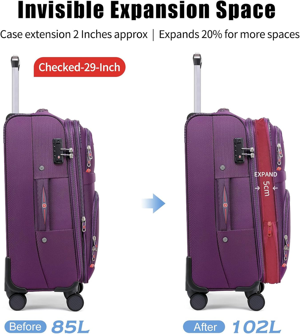 ROPLUS Softside Expandable Luggage with 4 Spinner Wheels, Durable Carry-On Luggage Suitcase (Blue, 21-Inch)
