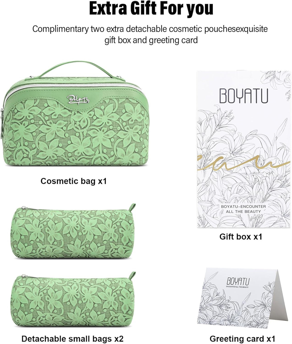 Travel Makeup Bag Cosmetic Bags for Women: Large Capacity 3 Pcs Set Make up Bag with Compartments - Waterproof Vegan Leather Toiletry Organizer Bags with Handle (Z-65Light Green)