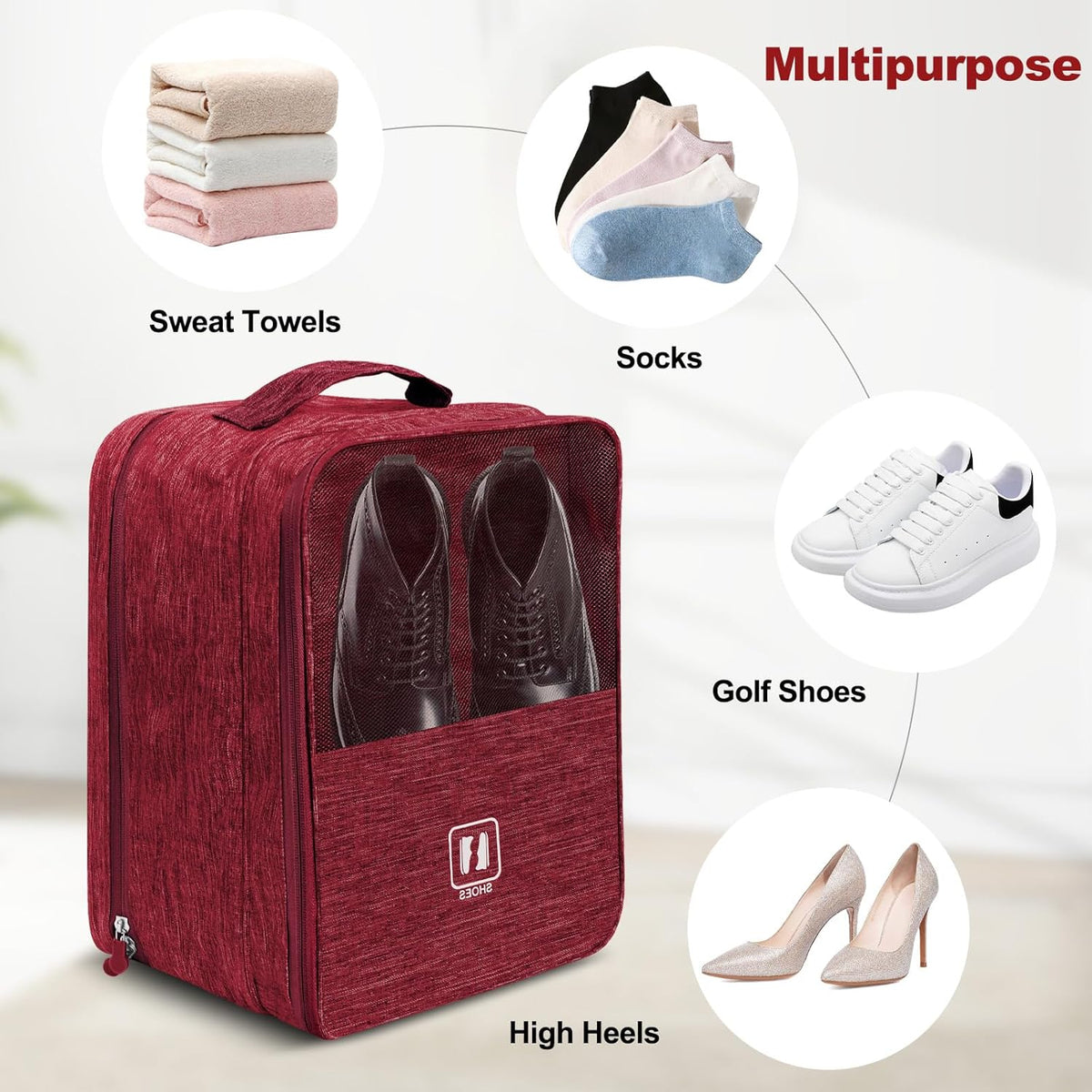 Large Shoe Bags for Travel, Holds 3 Pairs of Shoes, Portable Dance Shoe Storage Pouch, Sneaker Storage Bag (Black)