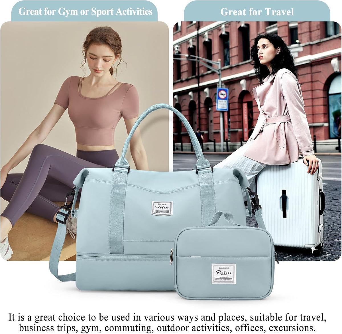 Weekender Bags for Women, Personal Item Travel Bag with Shoes Compartment | Overnight Travel Duffel Bag with Toiletry Bag, Airplane Friendly Carry-On Bag