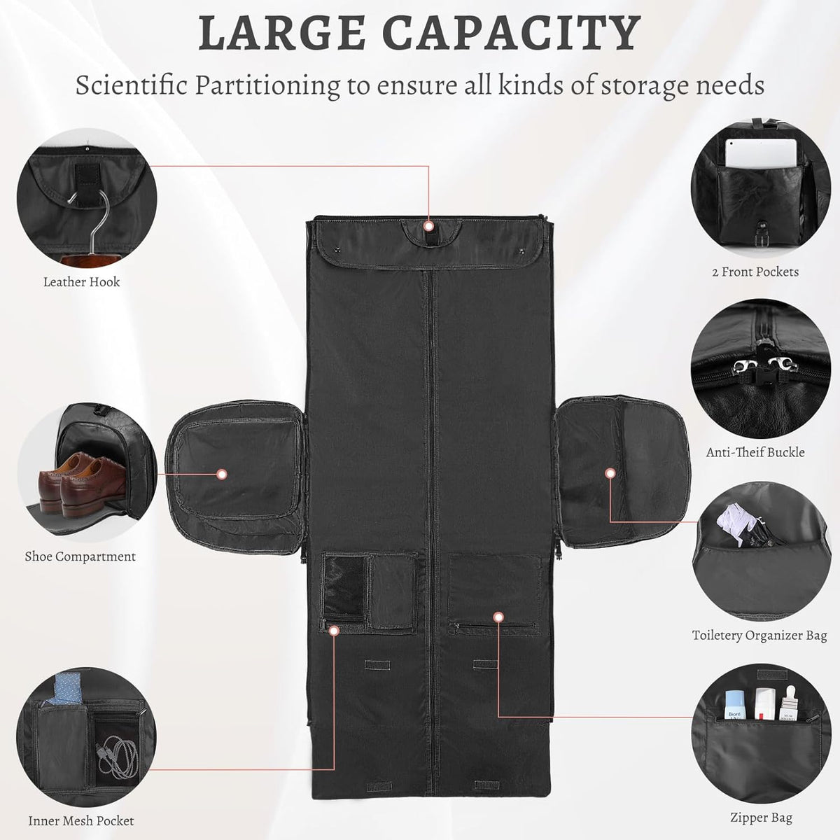 Convertible Garment Bag for Travel - Carry On Duffle Bag for Men Women 2 in 1 PU Leather Weekender Bag with Shoe Pouch and Shoulder Strap (Black)