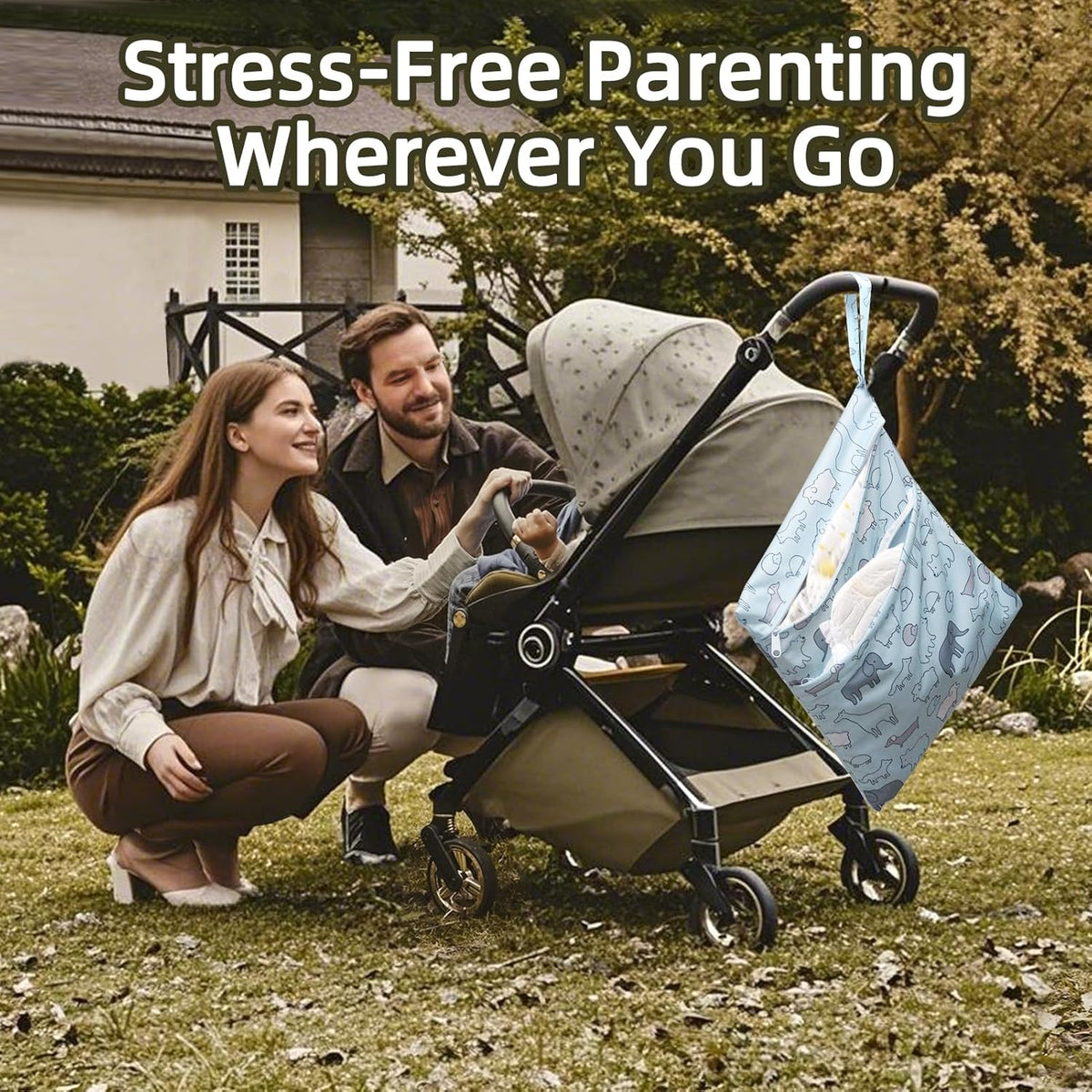Waterproof Wetbag, Wet Bags for Baby Cloth Diapers and Soiled Clothes, Reusable Wet Bag for Swimsuit and Towels with Double Zipper Pockets, Travel Beach Pool Essentials