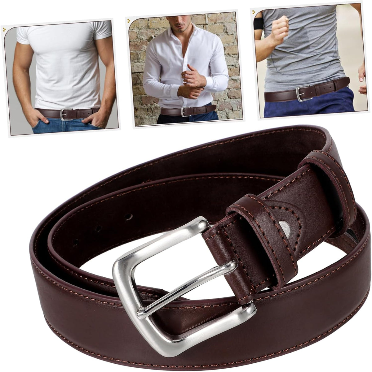 Men Travel Money Belt Hidden Zipper Pocket Concealed Storage for Cash Valuables Stylish Brown Pu Waist Belt for Secure Travel and Everyday Use