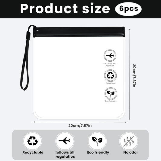 6 Pcs TSA Approved Clear Travel Toiletry Bag, Makeup Cosmetic Bag Organizer with Zipper Carry on Airline Airport Travel Accessories, PVC Makeup Bags