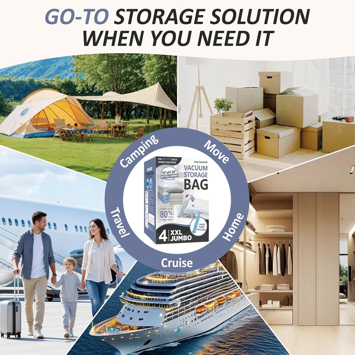 Vacuum Storage Bags, 80% Compression Vacuum Seal Space Saver Plastic Packaging Bags for Clothes, Blankets, Pillow, Bedding, Comforters, Sealer Clothing Storage,20 Combo