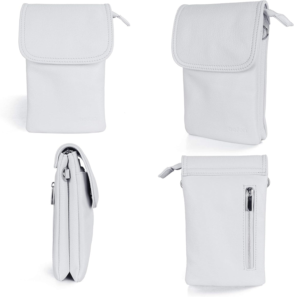 Genuine Leather Small Crossbody Bags for Women Cell Phone Bag Cross Body Purses,Silver Zipper