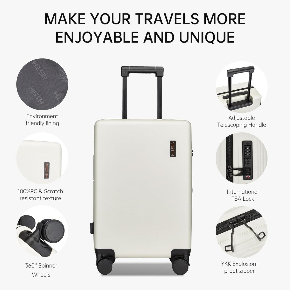 Hulsin 20 IN Hard Shell Carry on Luggage 22x14x9 Airline Approved for Women | Hardside Carry-on Suitcase with Spinner Wheels,Small Lightweight Rolling Suitcase for Travel,Holiday,Business