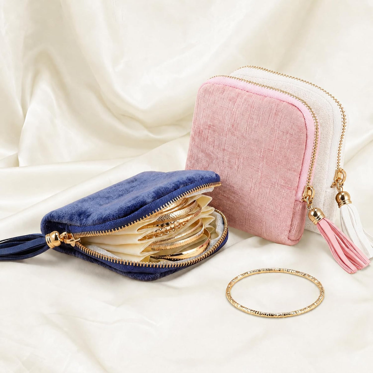 Travel Jewelry Case, Portable Jewelry Organizer with 6 Independent Layers, Small Pouch Bag for Necklace Bracelet Rings Earring Storage, Women Gift Idea, Pink