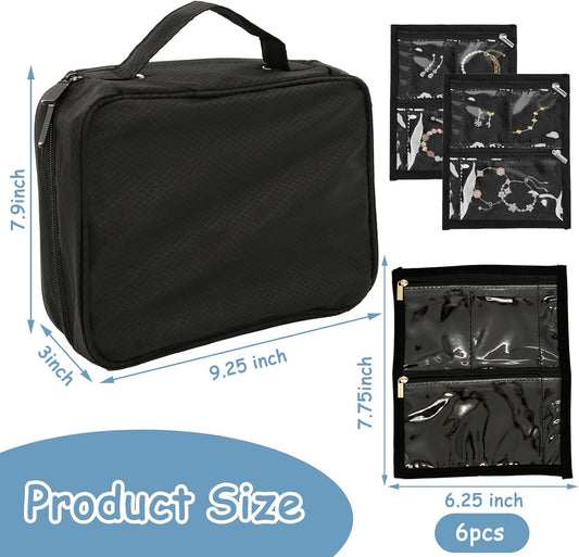 Jewelry Travel Case - Jewelry Organizer Travel with 24 Clear Zipper Pouch & Lining | Secure Storage for Earrings, Rings, Necklaces & Bracelets | Portable & Compact, Perfect for Women Traveling