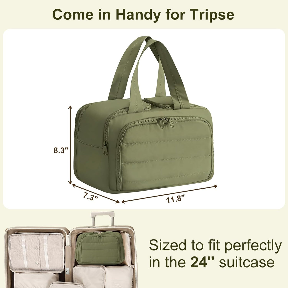 Travel Makeup Bag, Portable Travel Bag with Hanging Hook for Women, Waterproof and Hanging Toiletry Bags Travel Organizer Accessories for Travel Essentials,Green