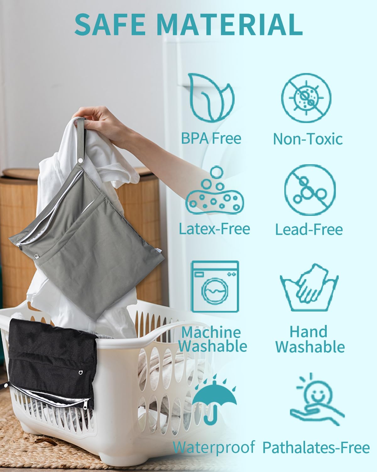 Wet Dry Bags 3 Pack, Waterproof Reusable Travel Bags for Swimsuits, Baby Cloth Diapers, Beach, Pool, Gym Bag & Wet Clothes with 2 Pockets L-BWG
