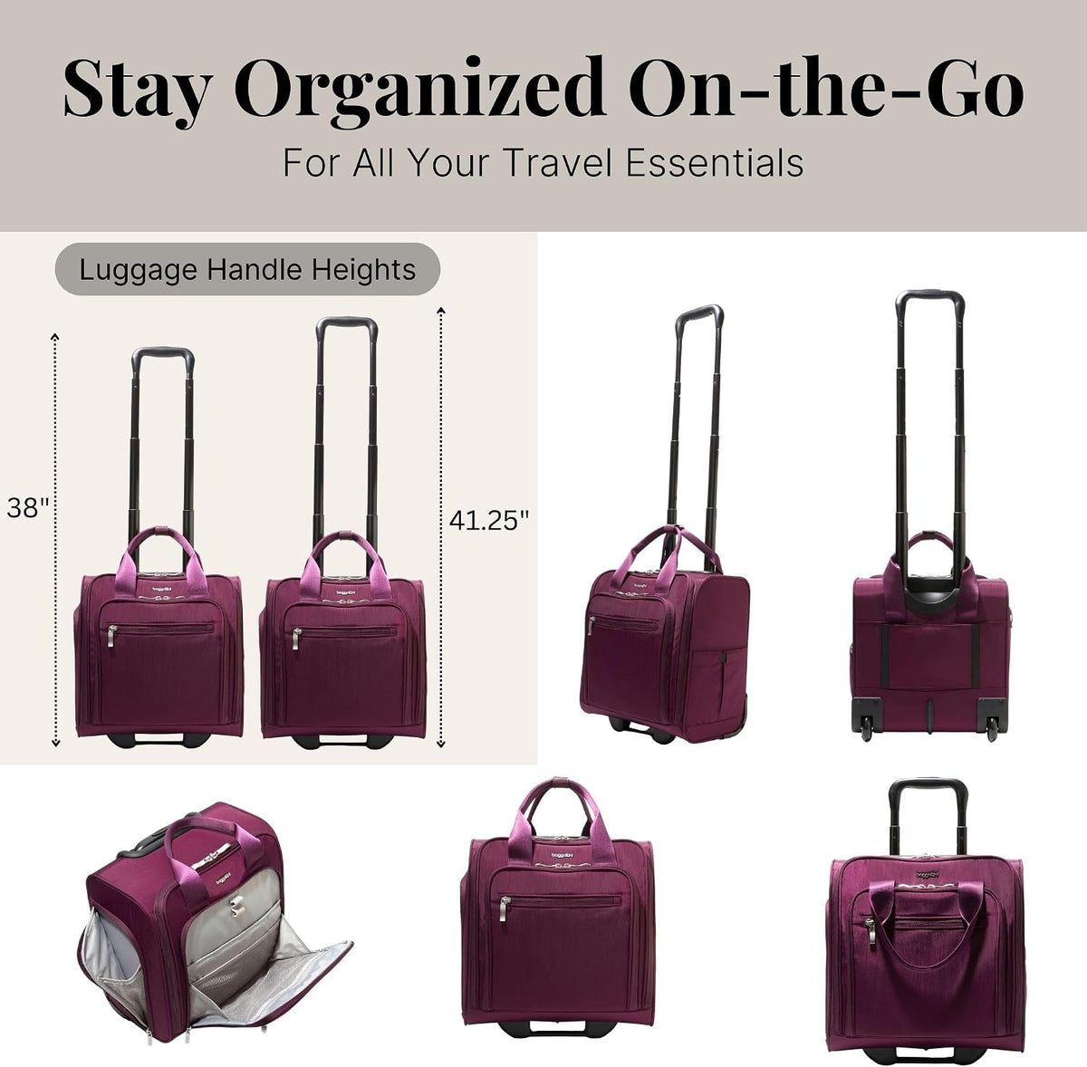 2 Wheel Underseater Carry-On - Lightweight Travel Weekender Luggage