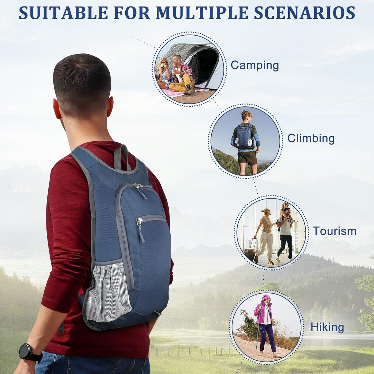 15L Hiking Backpack Lightweight Packable Hiking Daypack Small Foldable Shoulder Bag Travel Day Pack Outdoor Gear
