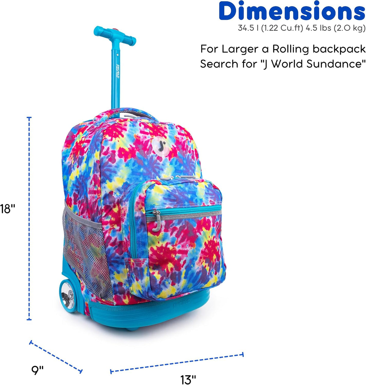 Sunrise Kids Rolling Backpack with Wheels for Girls Boys, Roller Bookbag for School, 18 x 13 x 9 Inches, Confetti - Colors B