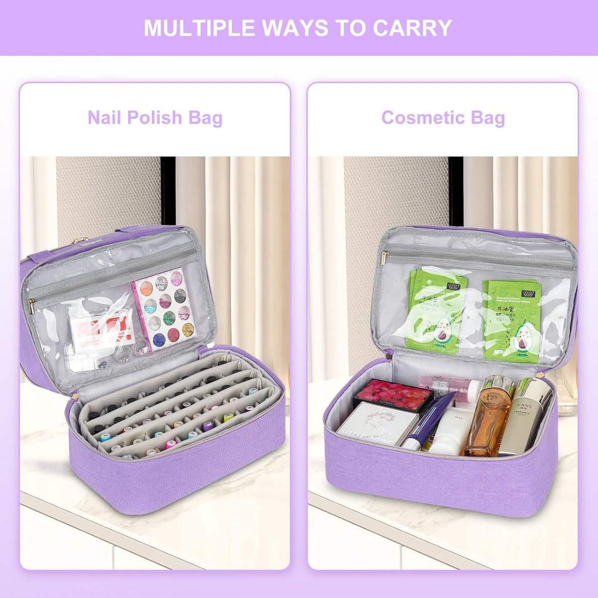 Nail Polish Organizer,Double-Layer Nail Organizers and Storage,Nail Polish Carrying Case for 40 Bottles (15ml-0.5 fl.oz) and Nail Lamp,Portable Nail Polish Holder for Nail Supplies,Mint Green