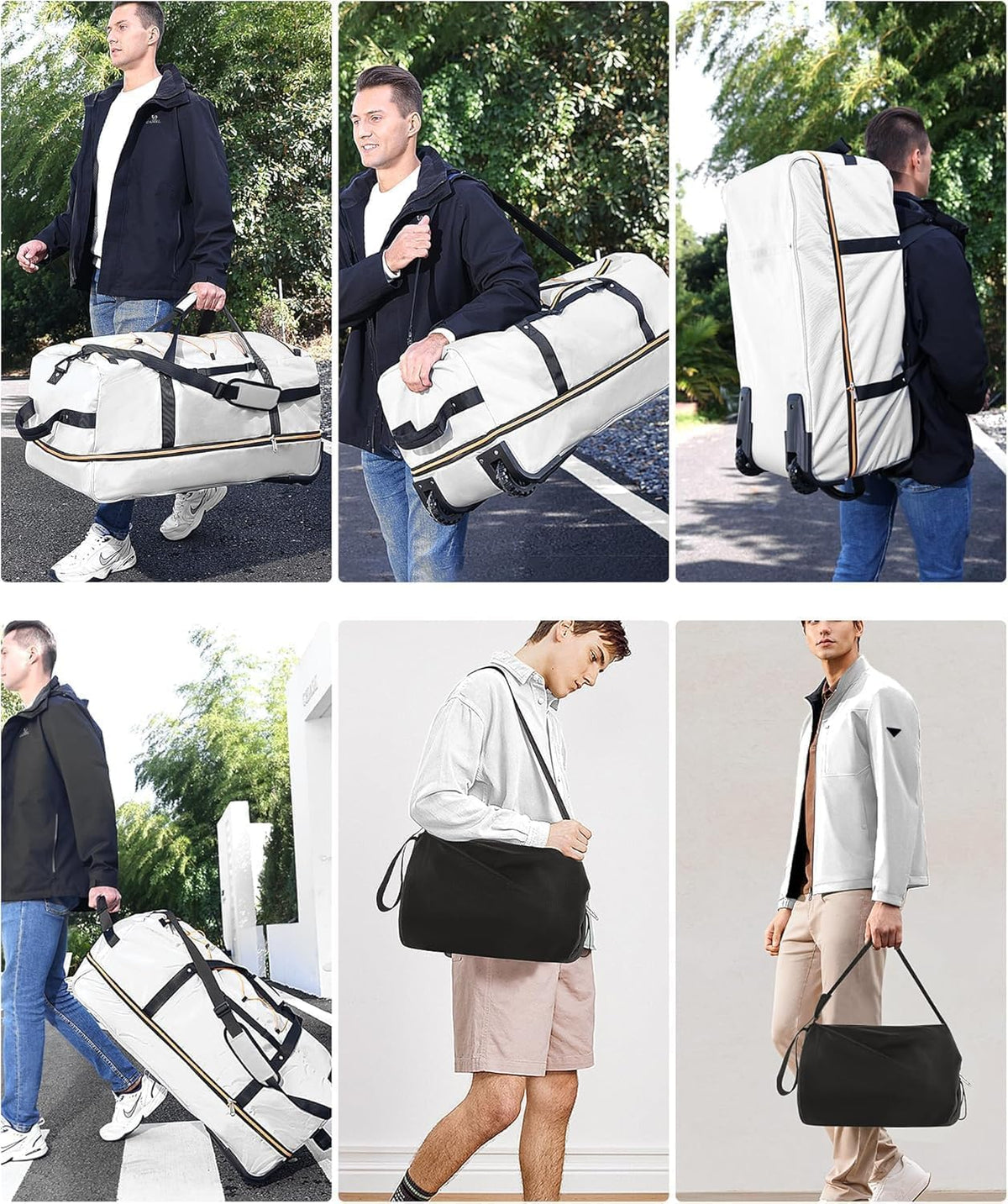 Rolling Duffle Bag with Wheels,110L/140L Expandable Soft-Sided Foldable Duffle Bag with 2 Rubber Wheels,Packable 32” Rolling Carry-On with Pockets & Compartments (Grey)