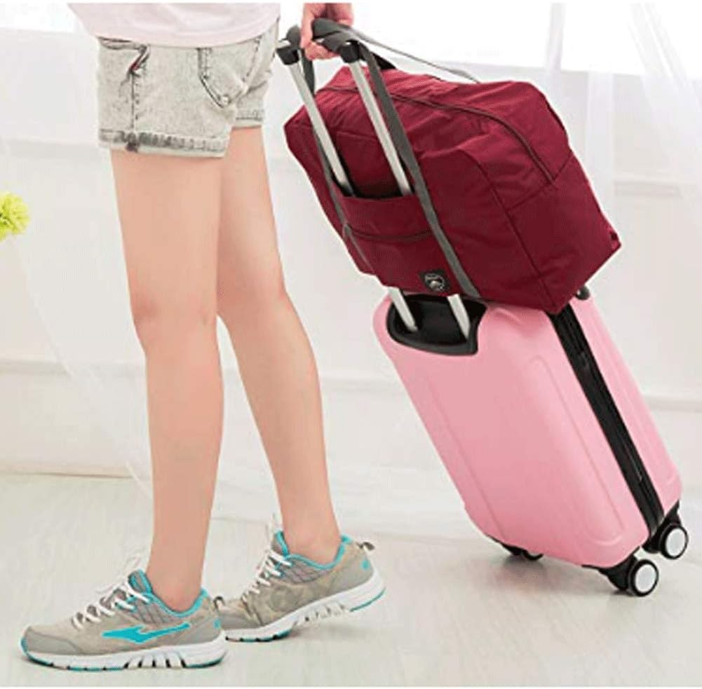 Foldable Travel Duffel Bag (2 Pack), For Spirit Airlines, Weekender Overnight Bag, Tote Carry on Luggage Sport Duffle Weekender Overnight for Women and Girls (2Pack-Red Black)