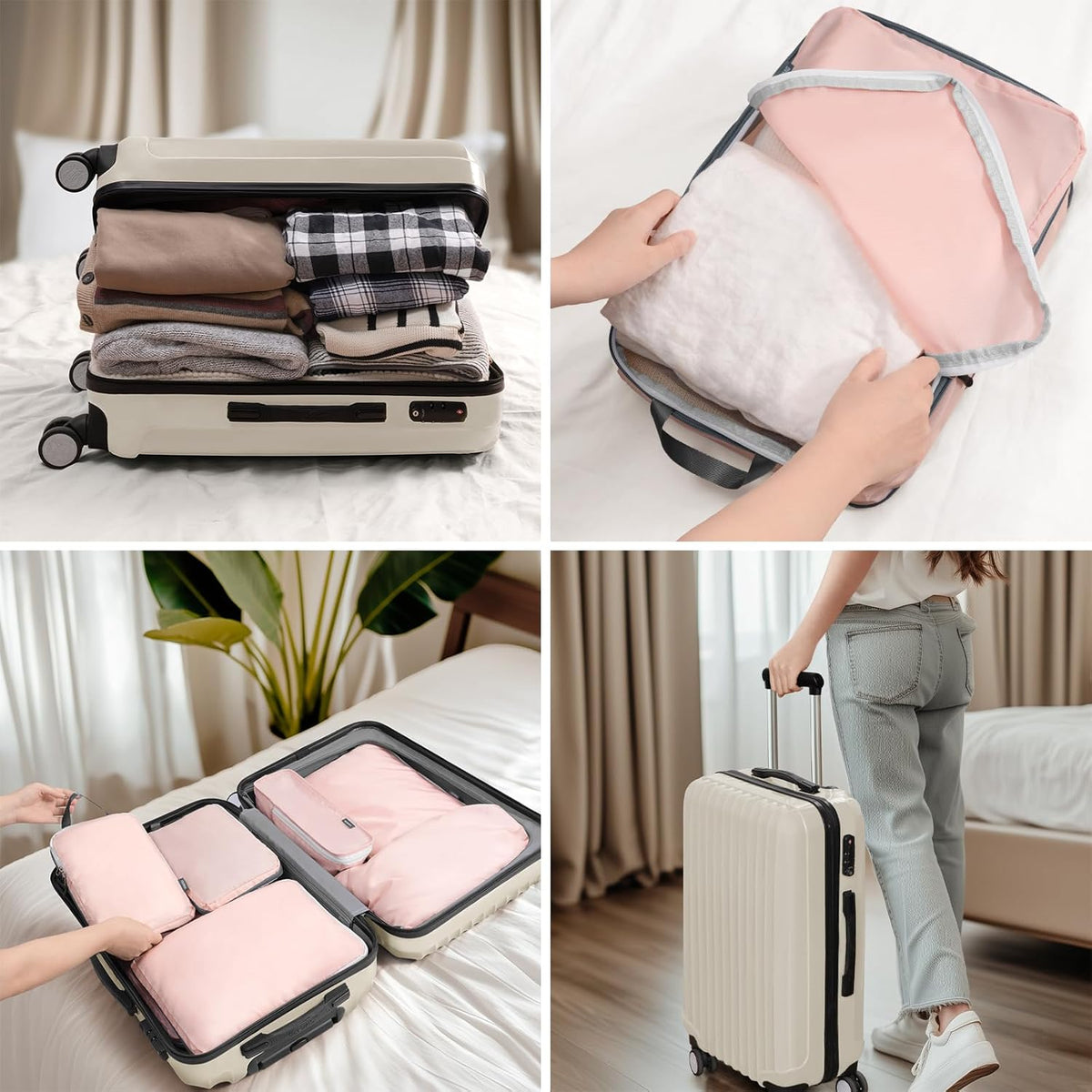 Compression Packing Cubes, 7 Set Packing Cubes Compression, Travel Essentials, Travel Organizer for Shoes, Clothing, Grey