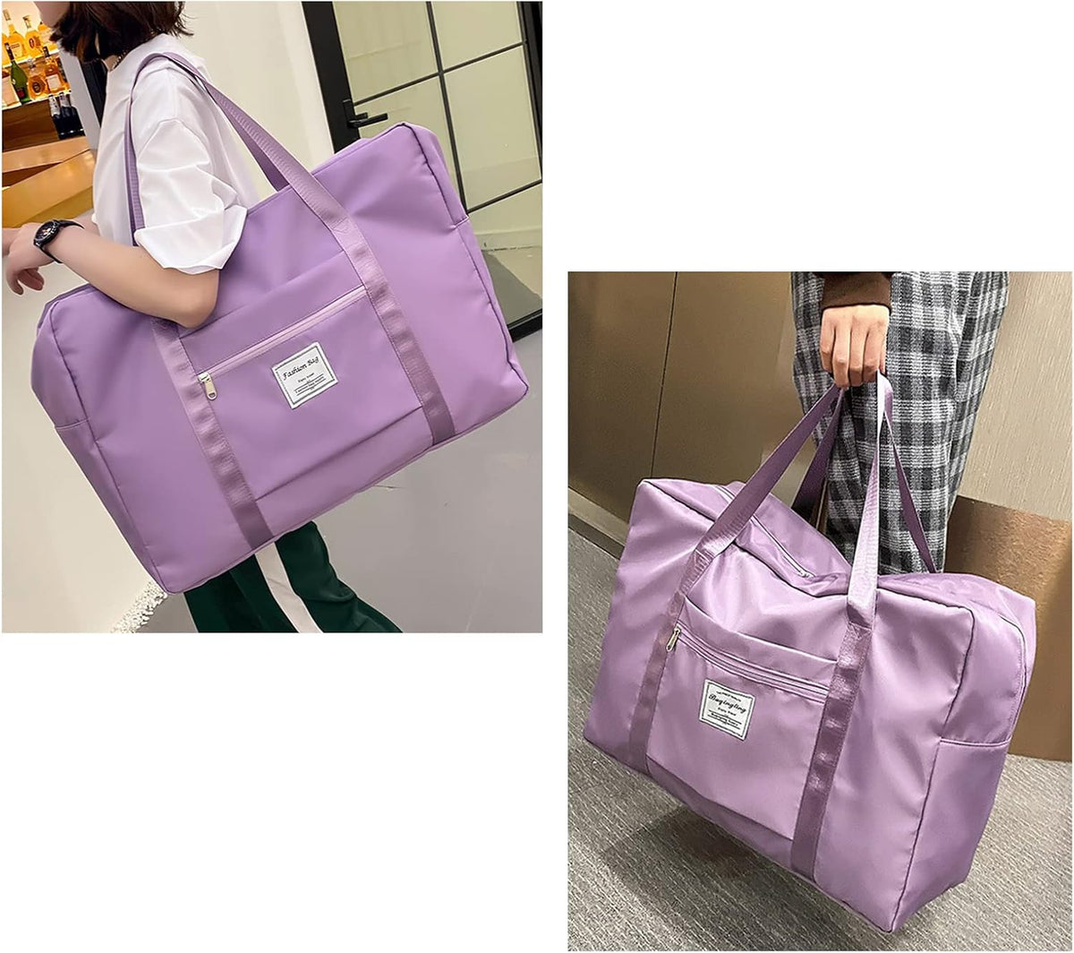 Travel Bag for Women Expandable Weekender Overnight Bag Carry on Sports Tote Gym Bag Waterproof Foldable Duffel Bag (Purple)