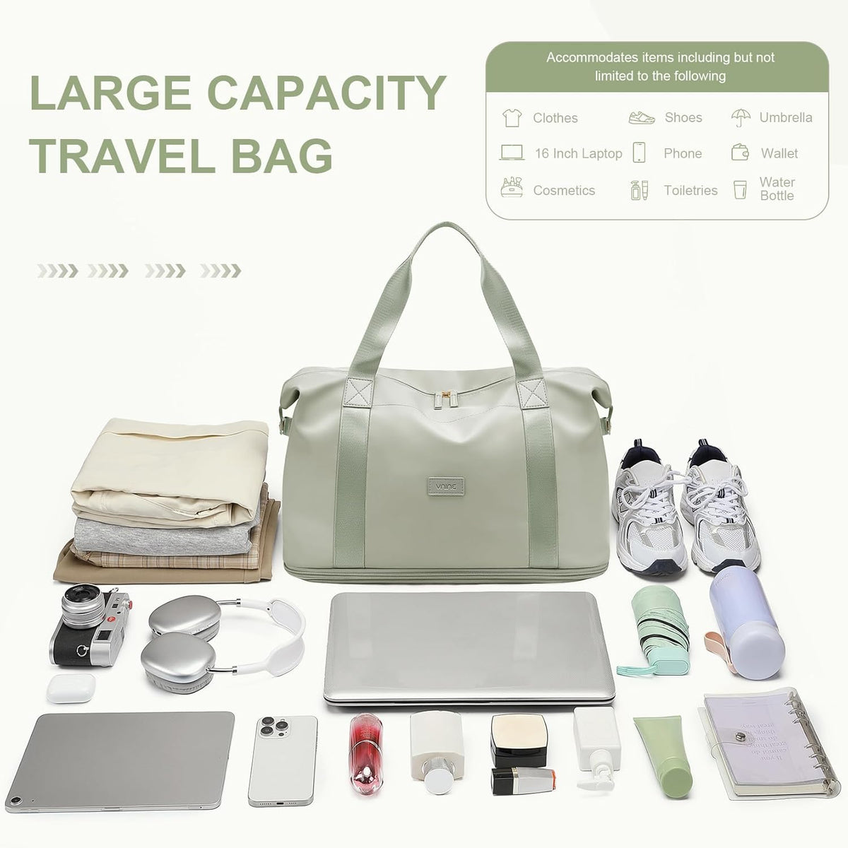 Travel Duffle Bag, Waterproof Weekender Carry On Tote Bags for Women, Sport Gym Bag for Men, Hospital Bag for Labor and Delivery, Overnight Luggage Bag with Trolley Sleeve Black
