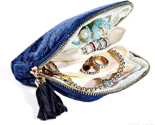 Small Portable Jewelry Travel Case Jewelry Pouch Bags with Tassel Zipper Soft Mini Jewelry Roll Organizer Storage Bag for Necklaces Bracelets Earrings