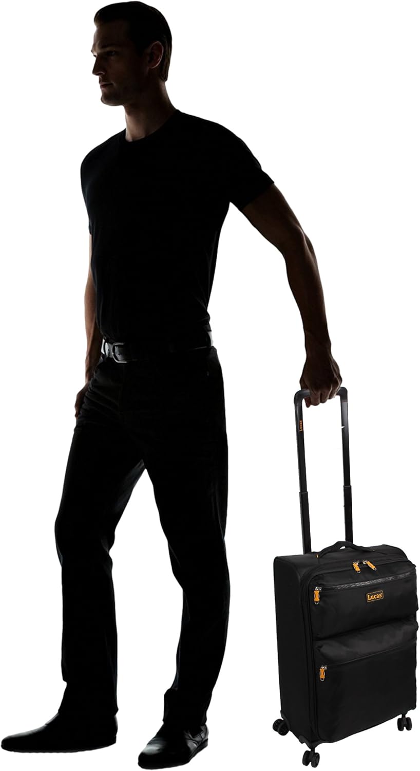 Ultra Lightweight Carry On - Softside 22.8-inch Expandable Luggage - Small Rolling Bag Fits Most Airline Compartments - Durable 8-Spinner Wheels Suitcase (Black)