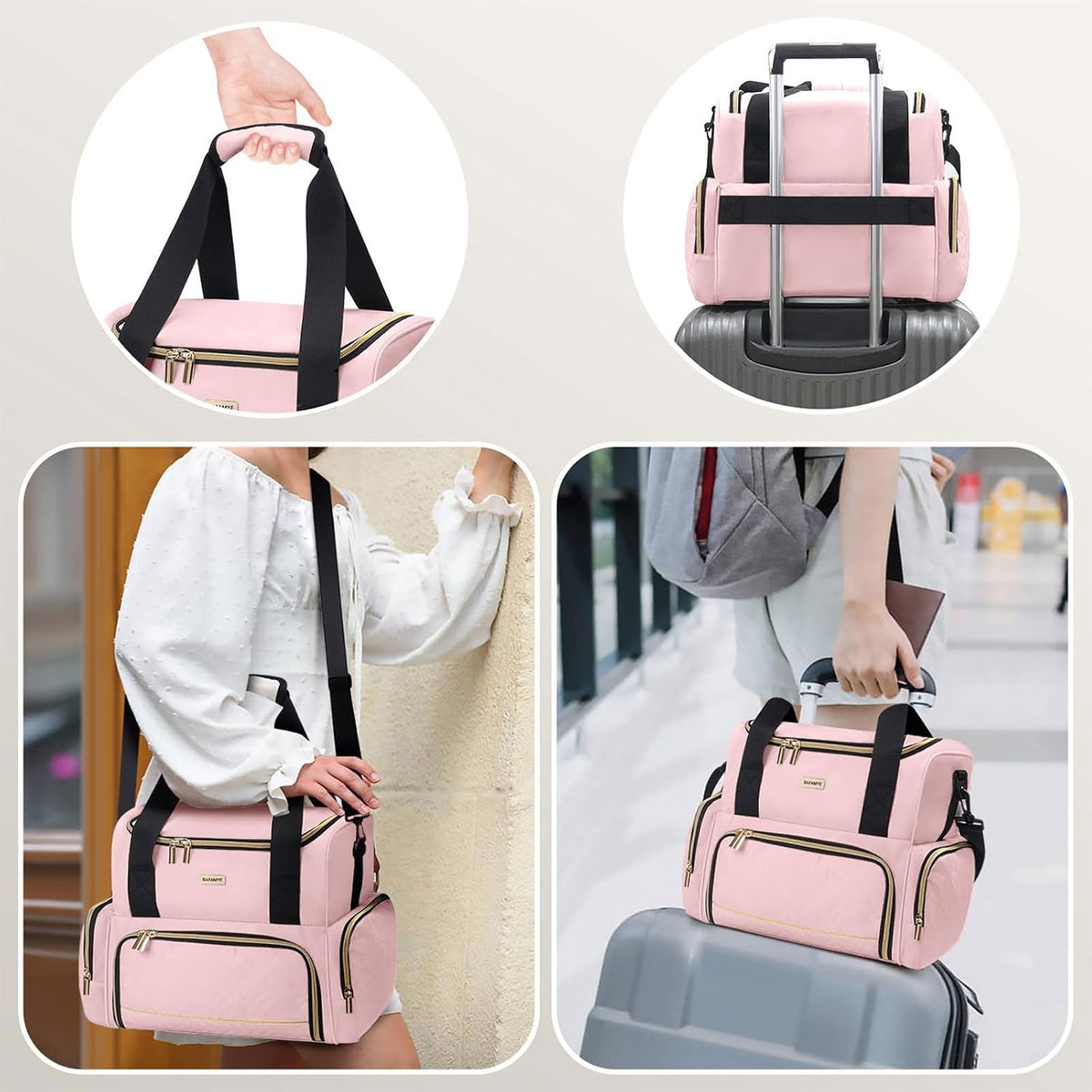 Large Makeup Travel Cosmetic Bag with 2 Removable Case, Double Layer Big Travel Make Up Organizer Case, Toiletry Bag for Women, Train Cases Bags