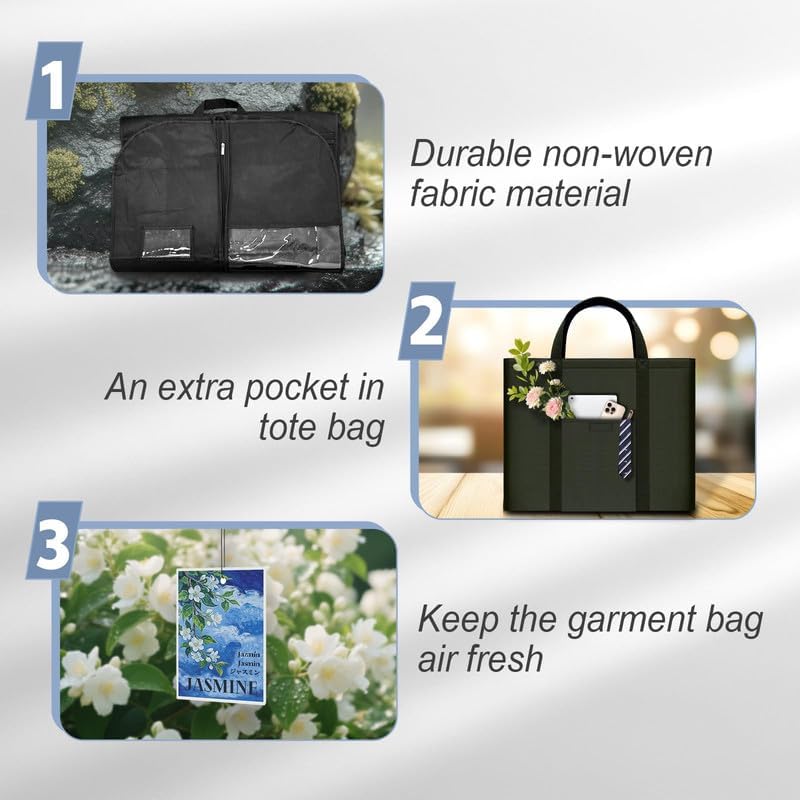 Long Garment Bag for Hanging Clothes Travel, 60'' Dress Bags for Gowns Long Dance Costumes Womens Coats, Suit Bag Clothes Cover for Closet Storage With Handles Pockets and Zipper, Black