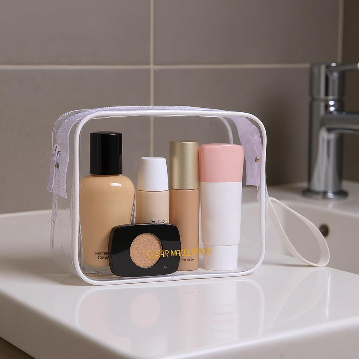 Clear Makeup Bag,2 Pack TSA Approved Toiletry Bag Travel Toiletry Bag Hanging Makeup Cosmetic bag for Women Men (Black).