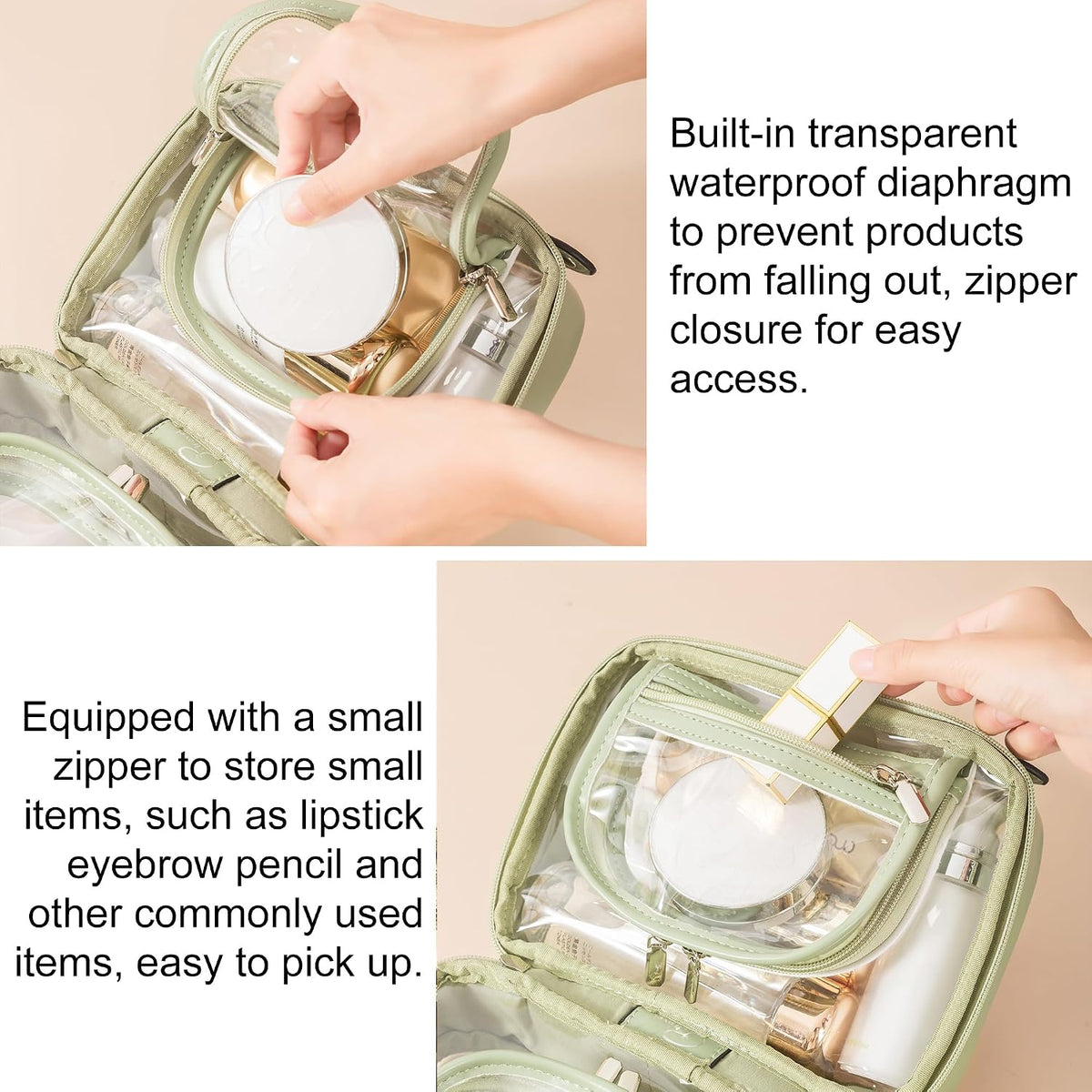Transparent Makeup Bag Travel Cosmetic Bags Case Waterproof Toiletries Bag Large Capacity Open Storage Bags Organizer With Zipper, Portable Make Up Organizer for Women and Girls
