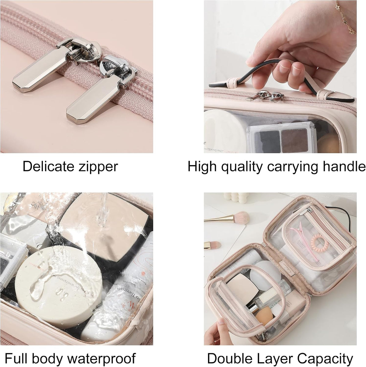Transparent Makeup Bag Travel Cosmetic Bags Case Waterproof Toiletries Bag Large Capacity Open Storage Bags Organizer With Zipper, Portable Make Up Organizer for Women and Girls