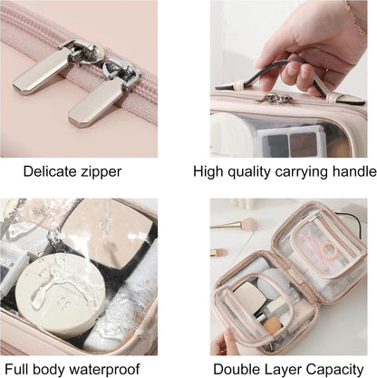 Transparent Makeup Bag Travel Cosmetic Bags Case Waterproof Toiletries Bag Large Capacity Open Storage Bags Organizer With Zipper, Portable Make Up Organizer for Women and Girls